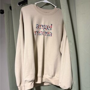 Cream Sweatshirt with Colorful 'Angel Mama' Design